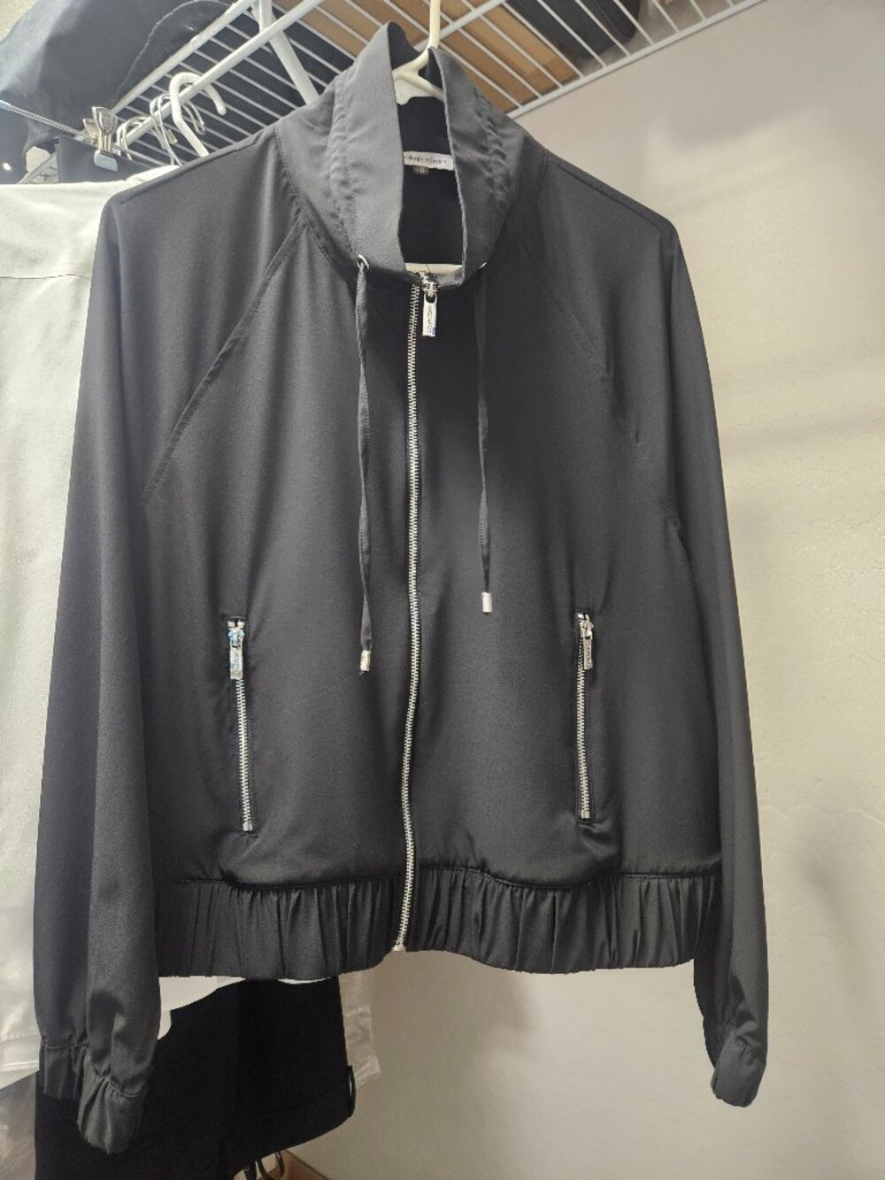 Calvin Klein Full-Zip Utility Jacket w/ Zip Pockets, Drawstring - Black - Sz M